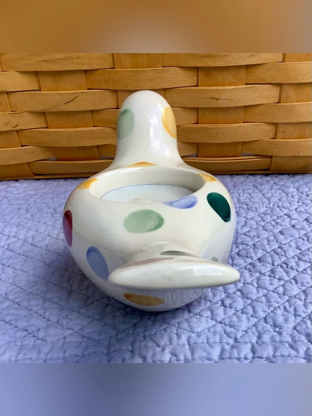 Emma Bridgewater Pottery Polka Dot Dove Tea light Holder